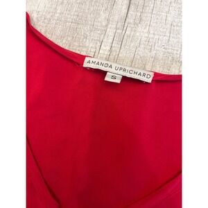 Amanda Uprichard Red Silk V Neck Short Sleeve Hi Lo Dress Size S